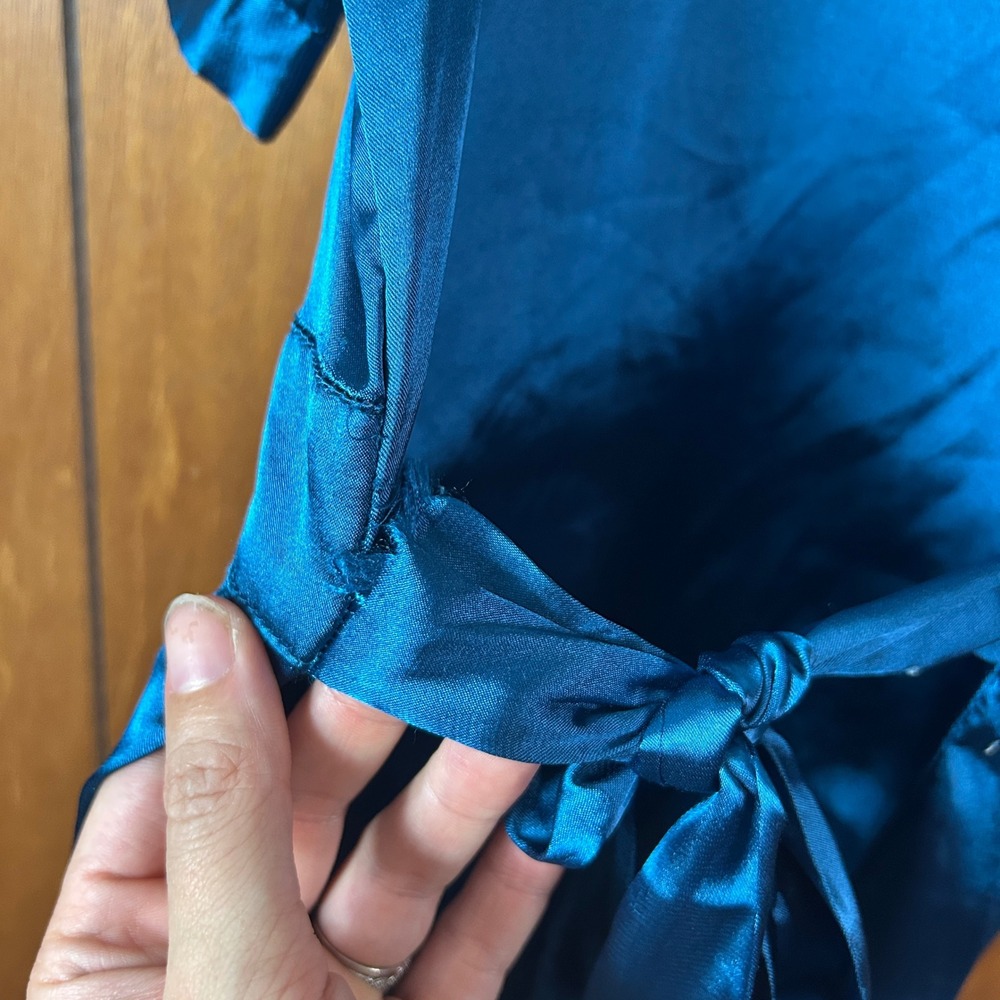 Vintage‎ Forever 21 Teal Y2K Pleated Ruched V Neck Short Sleeve Top Babydoll - Picture 7 of 8